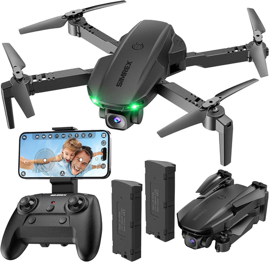 SIMREX X800 Drone with Camera for Adults Kids, 1080P FPV Foldable Quadcopter with 90° Adjustable Lens, RGB Lights, 360° Flips, One Key Take Off/Landing, Altitude Hold, 2 Batteries
