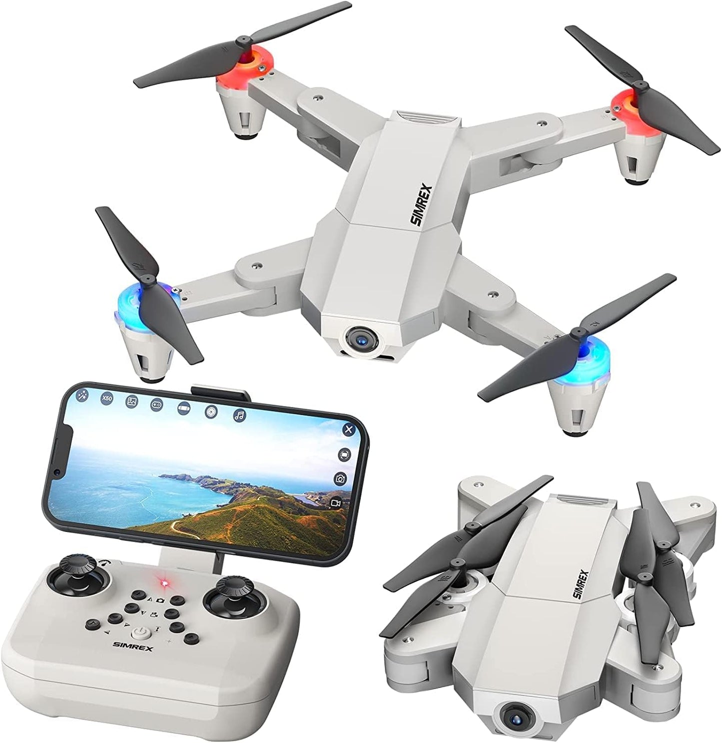 SIMREX X500 mini Drone Optical Flow Positioning RC Quadcopter with 720P HD Camera, Altitude Hold Headless Mode, Foldable FPV Drones WiFi Live Video 3D Flips Easy Fly Steady for Learning