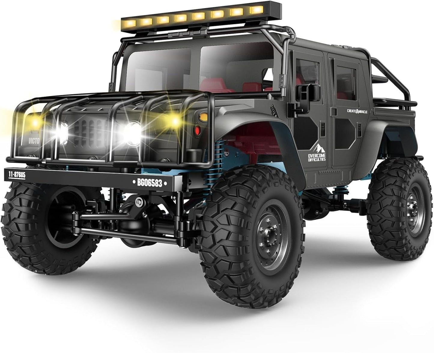 1:12 Scale All-Terrain Remote Control Car, 4WD RC Cars with 2.4 GHz, RC Climbing Truck, IPX4 Waterproof Off-Road Vehicle with Two Rechargeable Batteries, for Kids Teens Adults