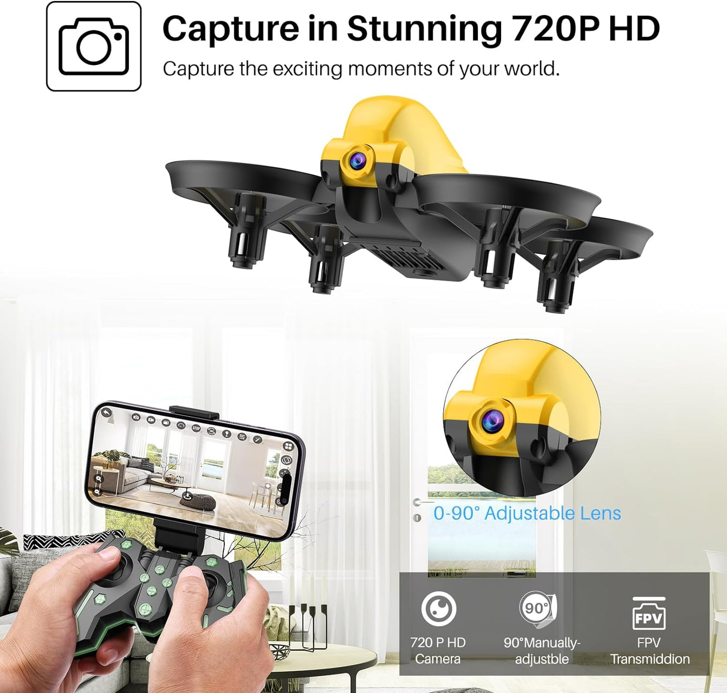 SIMREX X700 Drone with 720 HD Camera, WiFi FPV Live Video, 6-Axis RC Quadcopter, Altitude Hold & Headless Mode, Optical Flow Positioning, One Key Take Off/Land App Control with 360°Flip for Beginners