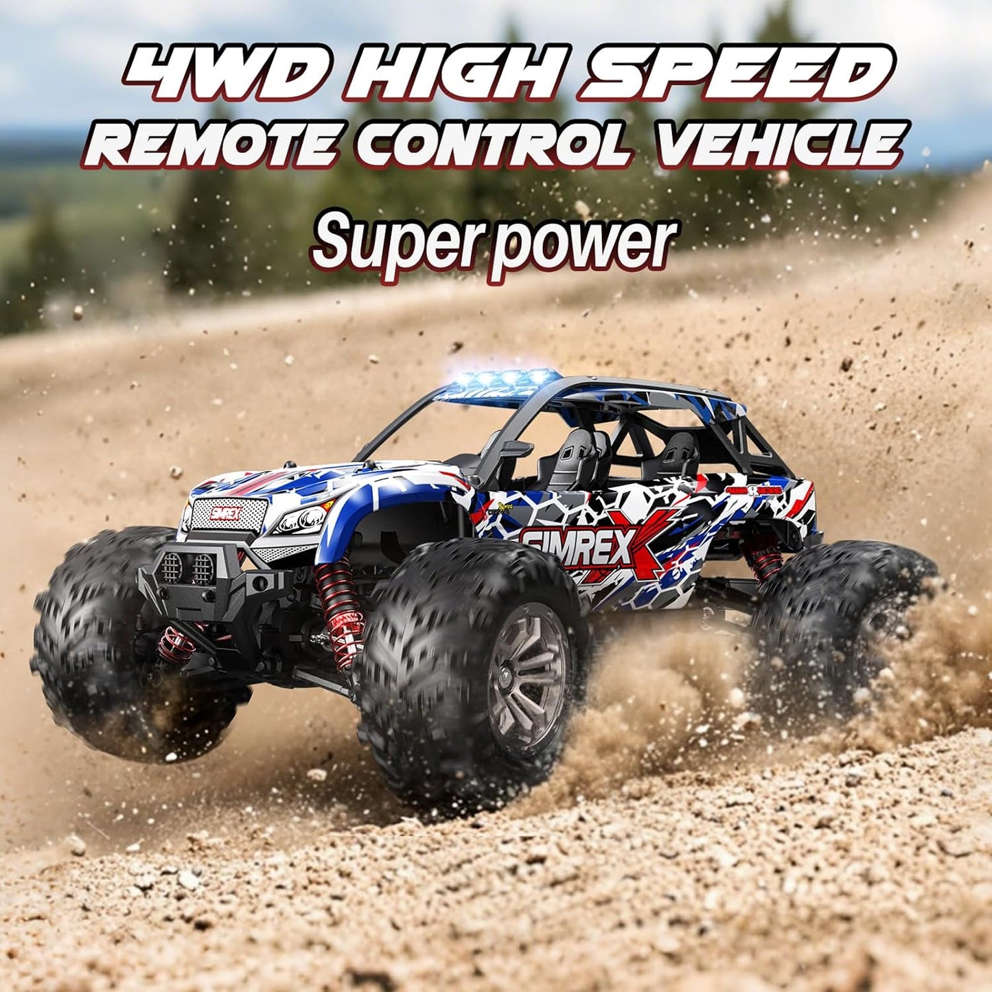 1/16 Scale Hobby RC Car, 36 KPH High-Speed 4WD RC Truck, 2.4 GHz Remote Control Car, All-Terrain Electric Vehicle, 4X4 Remote Contral Moster Truck for Kids and Adults