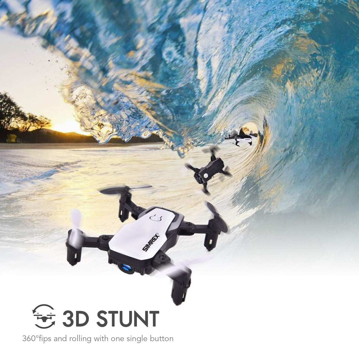 SIMREX X300C 8816 Mini Drone with Camera WiFi HD FPV Foldable RC Quadcopter Rtf 4CH 2.4Ghz Remote Control Headless [Altitude Hold] Super Easy Fly for Training White