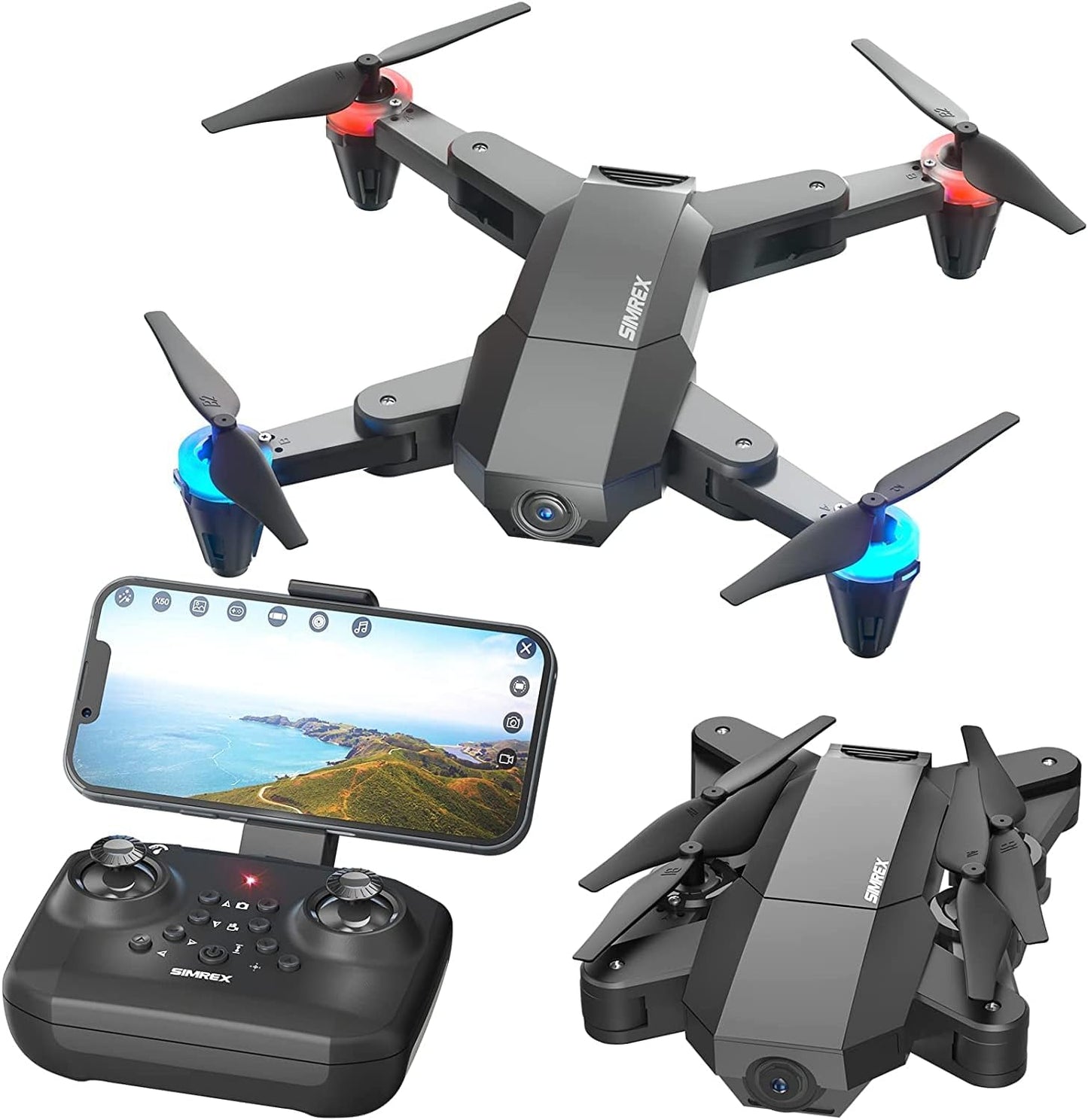 SIMREX X500 mini Drone Optical Flow Positioning RC Quadcopter with 720P HD Camera, Altitude Hold Headless Mode, Foldable FPV Drones WiFi Live Video 3D Flips Easy Fly Steady for Learning