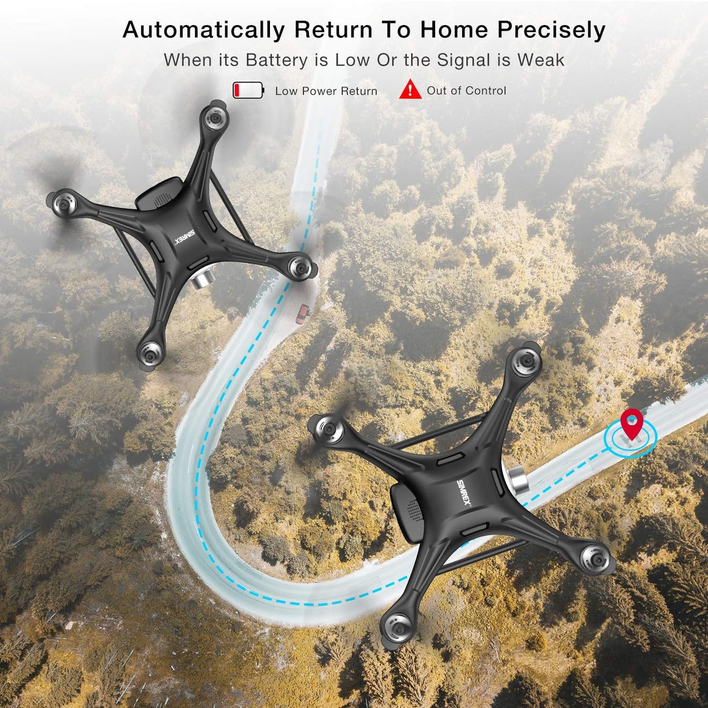 SIMREX X11 Upgraded GPS Drone 1080P HD Camera 2-Axis Self stabilizing Gimbal 5G WiFi FPV Video RC Quadcopter Auto Return with Follow Me Altitude Hold Headless Brushless Motor Remote Control