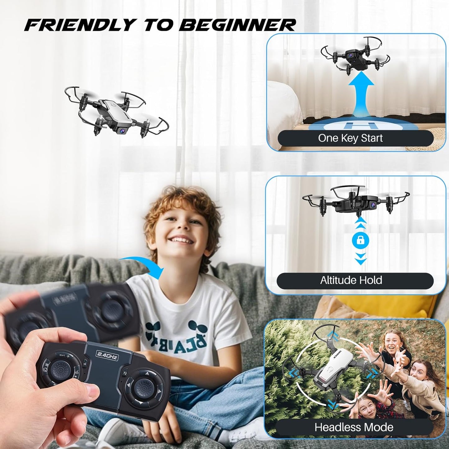 SIMREX X300C 8816 Mini Drone with Camera WiFi HD FPV Foldable RC Quadcopter Rtf 4CH 2.4Ghz Remote Control Headless [Altitude Hold] Super Easy Fly for Training White