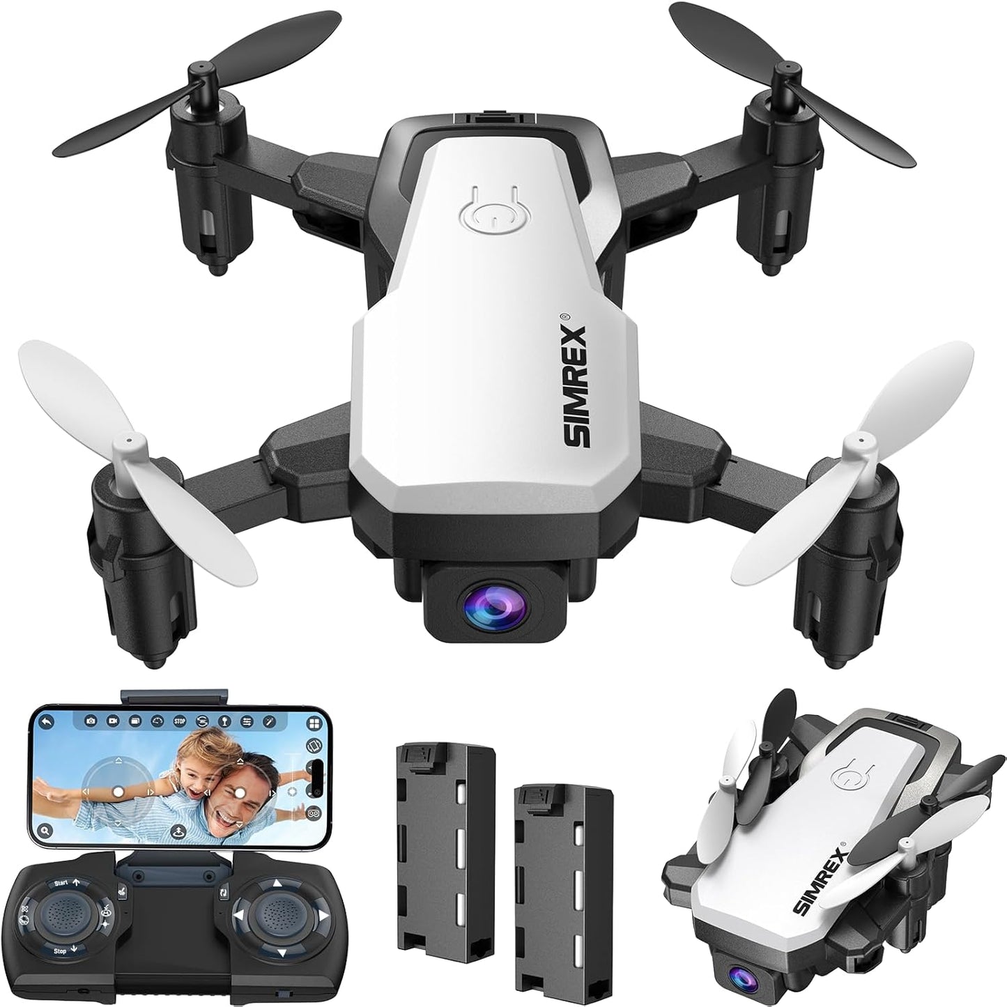 SIMREX X300C 8816 Mini Drone with Camera WiFi HD FPV Foldable RC Quadcopter Rtf 4CH 2.4Ghz Remote Control Headless [Altitude Hold] Super Easy Fly for Training White