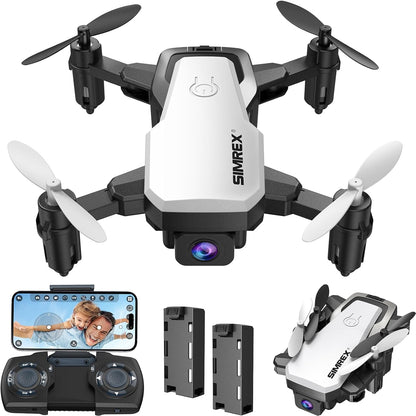 SIMREX X300C 8816 Mini Drone with Camera WiFi HD FPV Foldable RC Quadcopter Rtf 4CH 2.4Ghz Remote Control Headless [Altitude Hold] Super Easy Fly for Training White