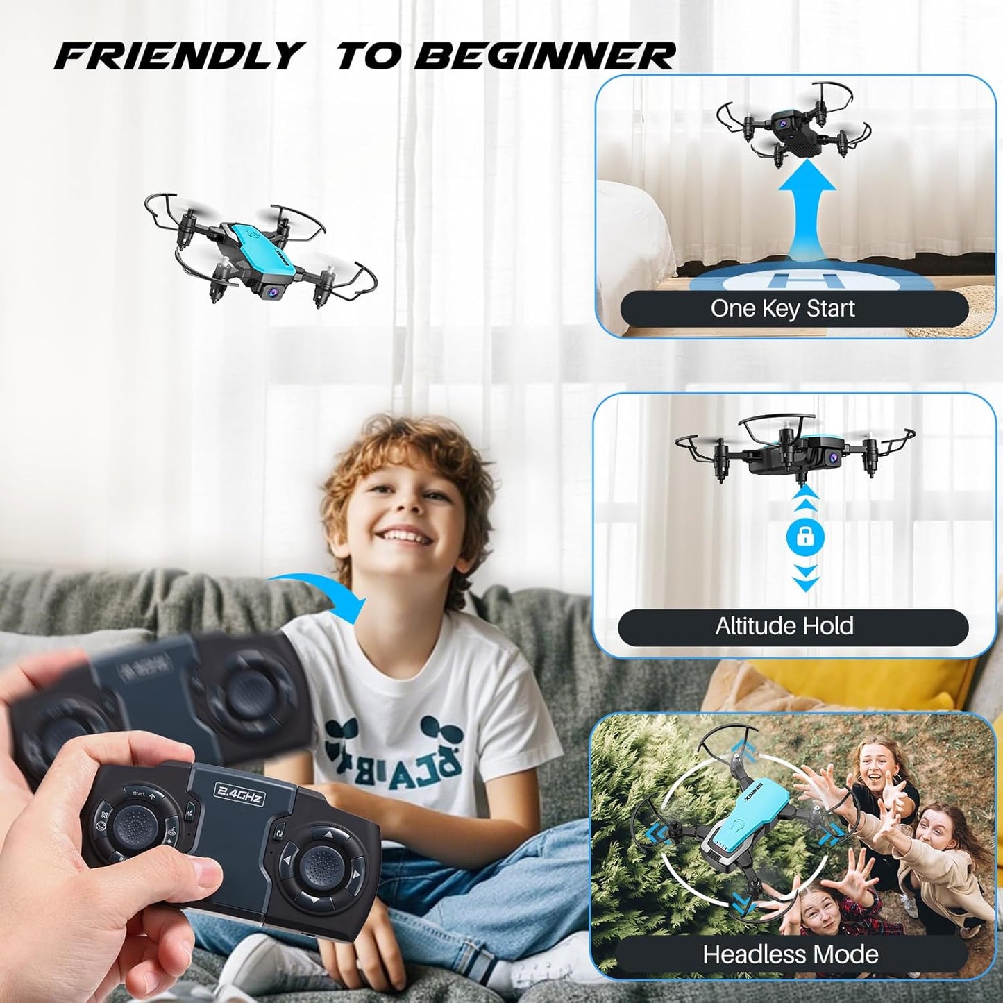 SIMREX X300C 8816 Mini Drone with Camera WiFi HD FPV Foldable RC Quadcopter Rtf 4CH 2.4Ghz Remote Control Headless [Altitude Hold] Super Easy Fly for Training White
