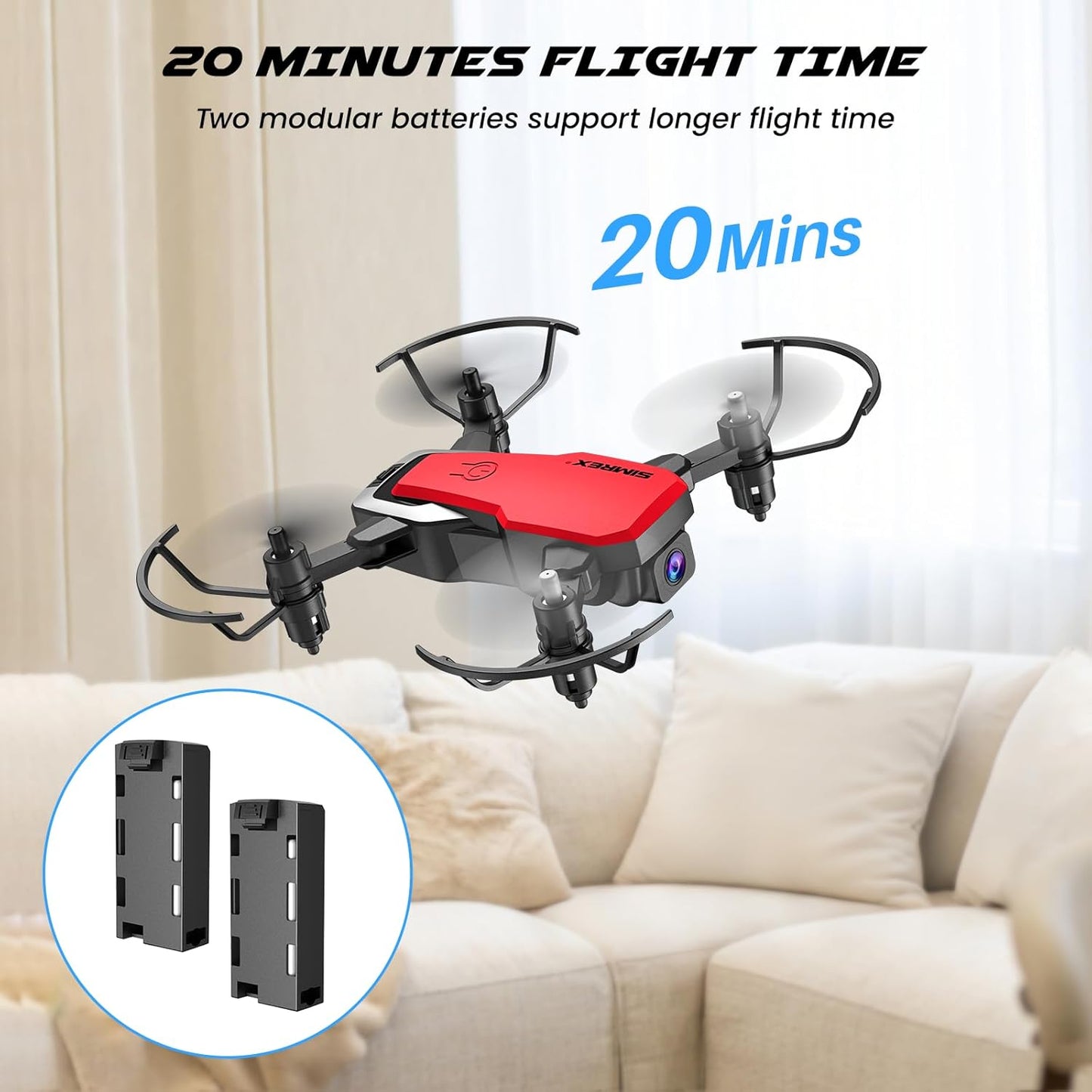 SIMREX X300C 8816 Mini Drone with Camera WiFi HD FPV Foldable RC Quadcopter Rtf 4CH 2.4Ghz Remote Control Headless [Altitude Hold] Super Easy Fly for Training White