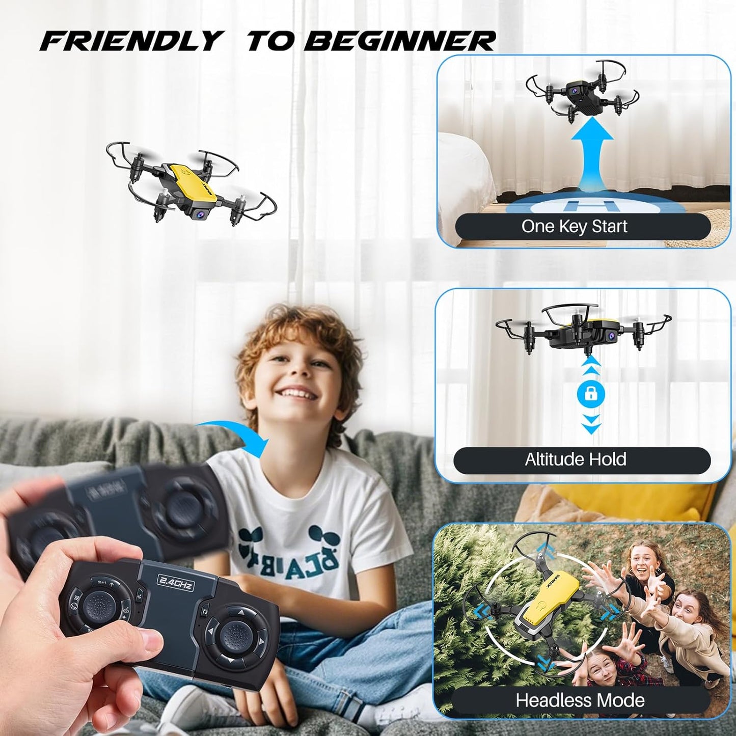 SIMREX X300C 8816 Mini Drone with Camera WiFi HD FPV Foldable RC Quadcopter Rtf 4CH 2.4Ghz Remote Control Headless [Altitude Hold] Super Easy Fly for Training White
