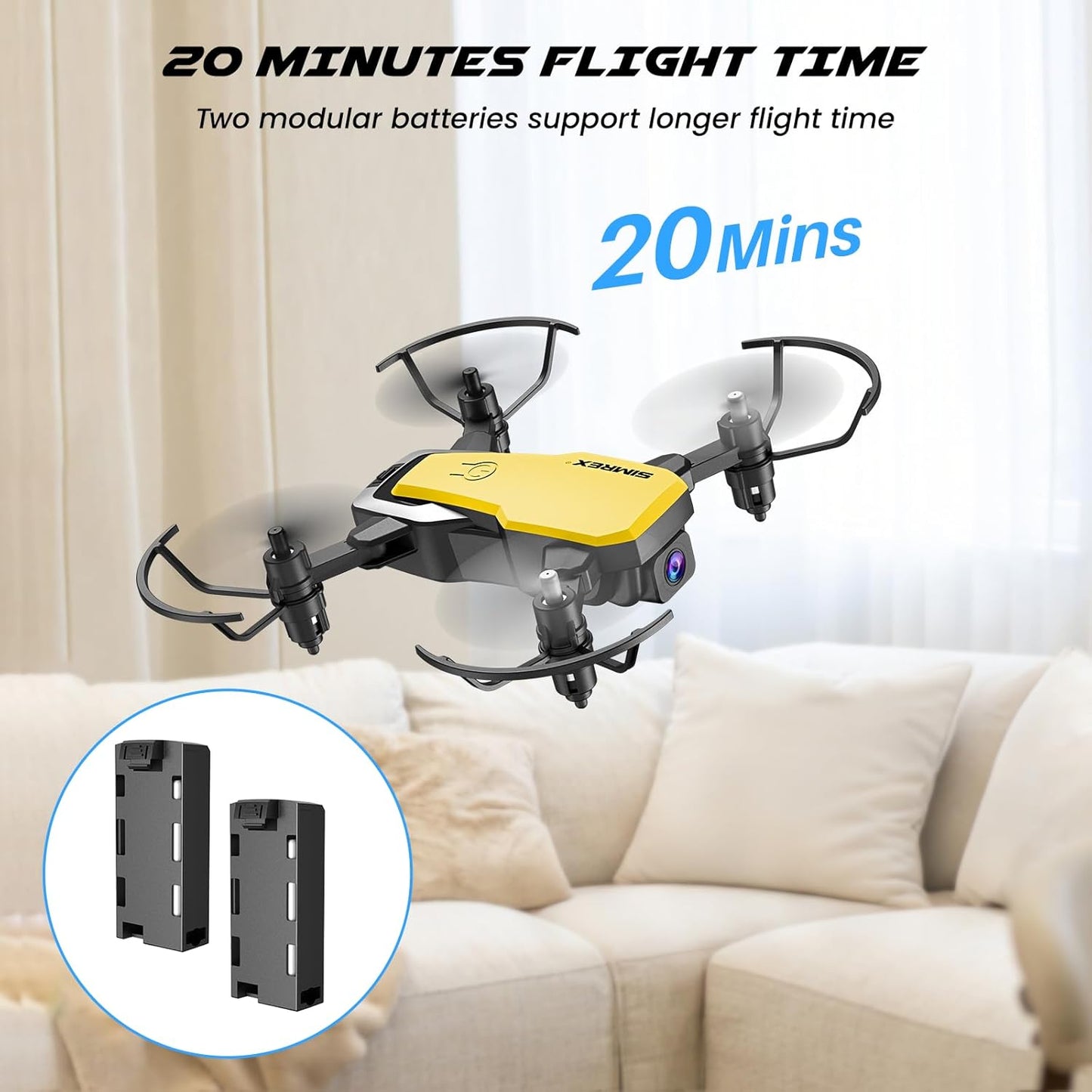 SIMREX X300C 8816 Mini Drone with Camera WiFi HD FPV Foldable RC Quadcopter Rtf 4CH 2.4Ghz Remote Control Headless [Altitude Hold] Super Easy Fly for Training White